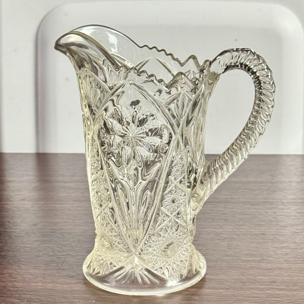 Early American Pressed Cut Glass Pitcher By Imperial Glass Cosmo Clear